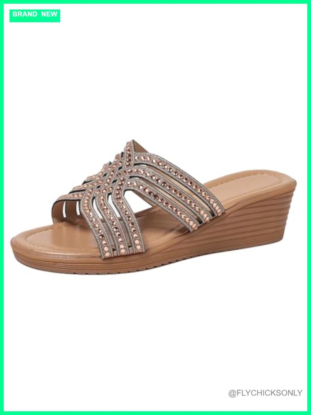 Womens Criss Cross Low Wedge Sandals Rhinestone Platform Slides Slip On Beach